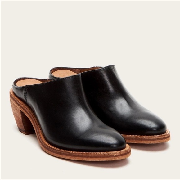 Frye Shoes - Frye Rosalia Black Leather Heeled Mules